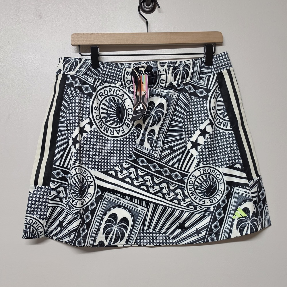 Adidas X Farm Rio Skirt Size L Cream Black White Sporty Vibrant Mini Skirt